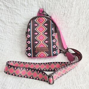 Z&Ezechiel Aztec Print Crossbody Sling Chest Bag Pink Bohemian Ethnic American